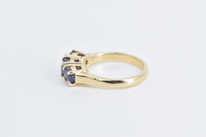 14K Three Stone Natural Sapphire Vintage Ring Yellow Gold