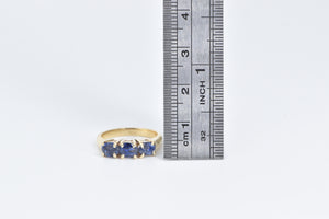 14K Three Stone Natural Sapphire Vintage Ring Yellow Gold