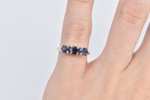 14K Three Stone Natural Sapphire Vintage Ring Yellow Gold