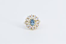 Load image into Gallery viewer, 14K Oval Blue Topaz Marquise Opal Flower Cocktail Ring Yellow Gold