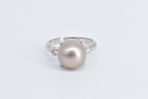 Platinum Champagne Pearl Natural Diamond Cocktail Ring