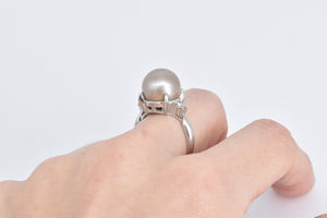 Platinum Champagne Pearl Natural Diamond Cocktail Ring