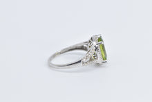 Load image into Gallery viewer, 14K Oval Peridot Diamond Halo Vintage Statement Ring White Gold