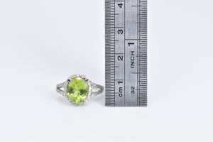 14K Oval Peridot Diamond Halo Vintage Statement Ring White Gold