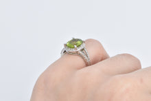 Load image into Gallery viewer, 14K Oval Peridot Diamond Halo Vintage Statement Ring White Gold