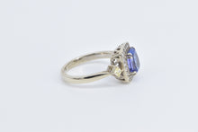 Load image into Gallery viewer, 14K Oval Tanzanite Diamond Halo Princess Accent Ring White Gold