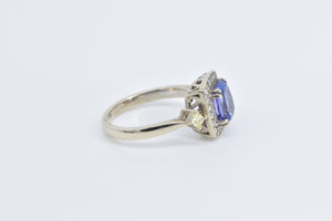 14K Oval Tanzanite Diamond Halo Princess Accent Ring White Gold