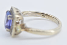 Load image into Gallery viewer, 14K Oval Tanzanite Diamond Halo Princess Accent Ring White Gold