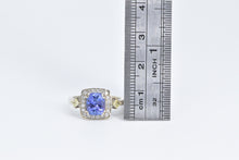 Load image into Gallery viewer, 14K Oval Tanzanite Diamond Halo Princess Accent Ring White Gold