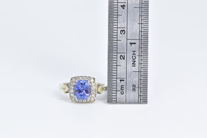 14K Oval Tanzanite Diamond Halo Princess Accent Ring White Gold