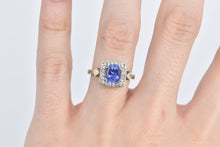 Load image into Gallery viewer, 14K Oval Tanzanite Diamond Halo Princess Accent Ring White Gold