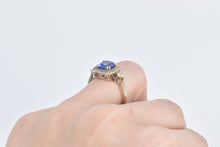 Load image into Gallery viewer, 14K Oval Tanzanite Diamond Halo Princess Accent Ring White Gold