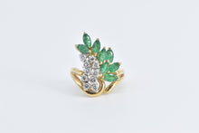 Load image into Gallery viewer, 14K Marquise Emerald Round Diamond Vintage Swirl Ring Yellow Gold