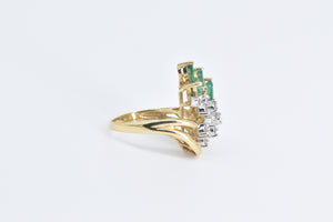 14K Marquise Emerald Round Diamond Vintage Swirl Ring Yellow Gold