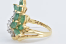 Load image into Gallery viewer, 14K Marquise Emerald Round Diamond Vintage Swirl Ring Yellow Gold