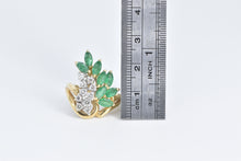 Load image into Gallery viewer, 14K Marquise Emerald Round Diamond Vintage Swirl Ring Yellow Gold