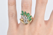 Load image into Gallery viewer, 14K Marquise Emerald Round Diamond Vintage Swirl Ring Yellow Gold