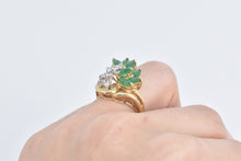 Load image into Gallery viewer, 14K Marquise Emerald Round Diamond Vintage Swirl Ring Yellow Gold