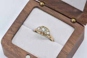 14K 1940's Diamond Three Stone Promise Engagement Ring Yellow Gold