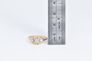 14K 1940's Diamond Three Stone Promise Engagement Ring Yellow Gold