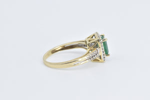 14K Natural Emerald Diamond Halo Engagement Ring Yellow Gold