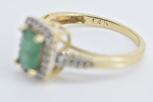 14K Natural Emerald Diamond Halo Engagement Ring Yellow Gold