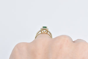 14K Natural Emerald Diamond Halo Engagement Ring Yellow Gold