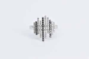 14K Black & White Diamond Staggered Bar Statement Ring White Gold