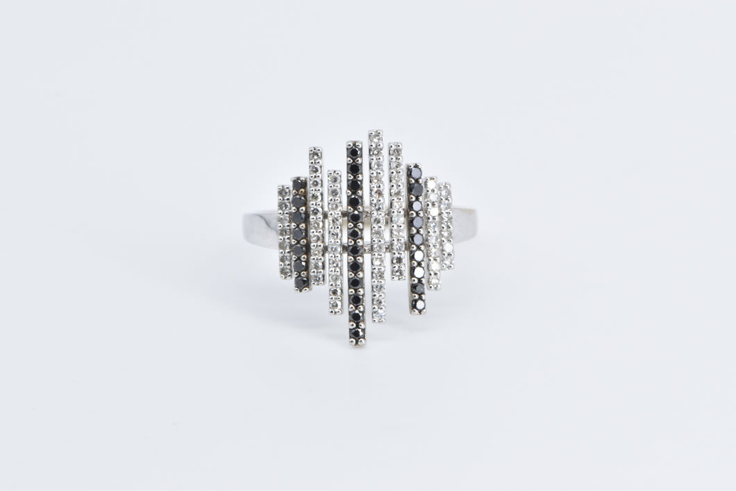 14K Black & White Diamond Staggered Bar Statement Ring White Gold