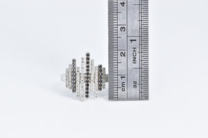 14K Black & White Diamond Staggered Bar Statement Ring White Gold