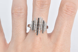 14K Black & White Diamond Staggered Bar Statement Ring White Gold