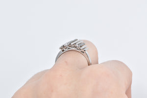 14K Black & White Diamond Staggered Bar Statement Ring White Gold