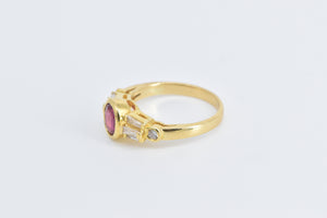 18K Oval Natural Ruby Diamond Engagement Ring Yellow Gold