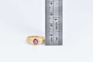 18K Oval Natural Ruby Diamond Engagement Ring Yellow Gold