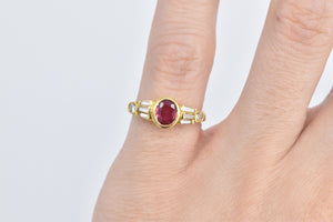 18K Oval Natural Ruby Diamond Engagement Ring Yellow Gold