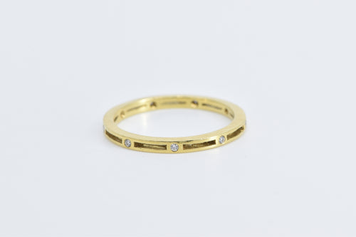 18K Diamond Inset Squared Grooved Fashion Band Ring Yellow Gold