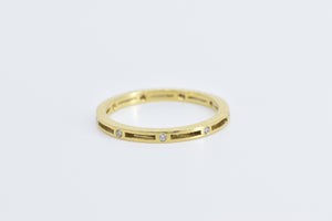 18K Diamond Inset Squared Grooved Fashion Band Ring Yellow Gold