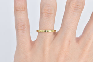 18K Diamond Inset Squared Grooved Fashion Band Ring Yellow Gold