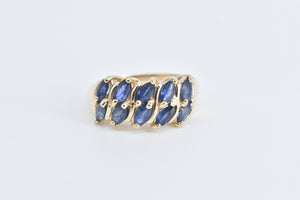 10K Marquise Sapphire Vintage Statement Band Ring Yellow Gold