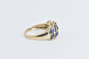 10K Marquise Sapphire Vintage Statement Band Ring Yellow Gold