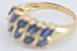 10K Marquise Sapphire Vintage Statement Band Ring Yellow Gold