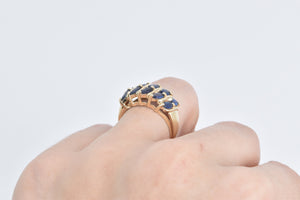 10K Marquise Sapphire Vintage Statement Band Ring Yellow Gold