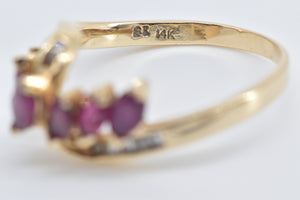 14K Marquise Ruby Baguette Diamond Bypass Ring Yellow Gold