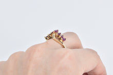 Load image into Gallery viewer, 14K Marquise Ruby Baguette Diamond Bypass Ring Yellow Gold