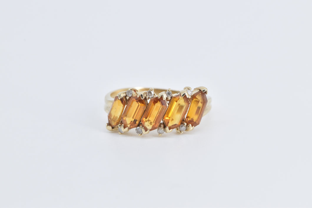 10K Lozenge Cut Citrine Diamond Slanted Band Ring Yellow Gold