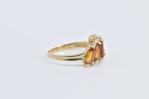 10K Lozenge Cut Citrine Diamond Slanted Band Ring Yellow Gold