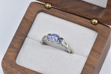 Load image into Gallery viewer, 10K Three Stone Tanzanite Diamond Accent Vintage Ring White Gold