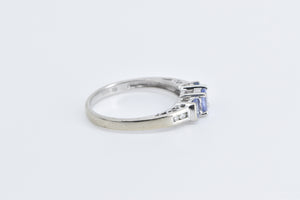 10K Three Stone Tanzanite Diamond Accent Vintage Ring White Gold