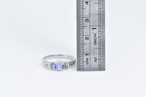 10K Three Stone Tanzanite Diamond Accent Vintage Ring White Gold