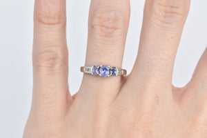 10K Three Stone Tanzanite Diamond Accent Vintage Ring White Gold